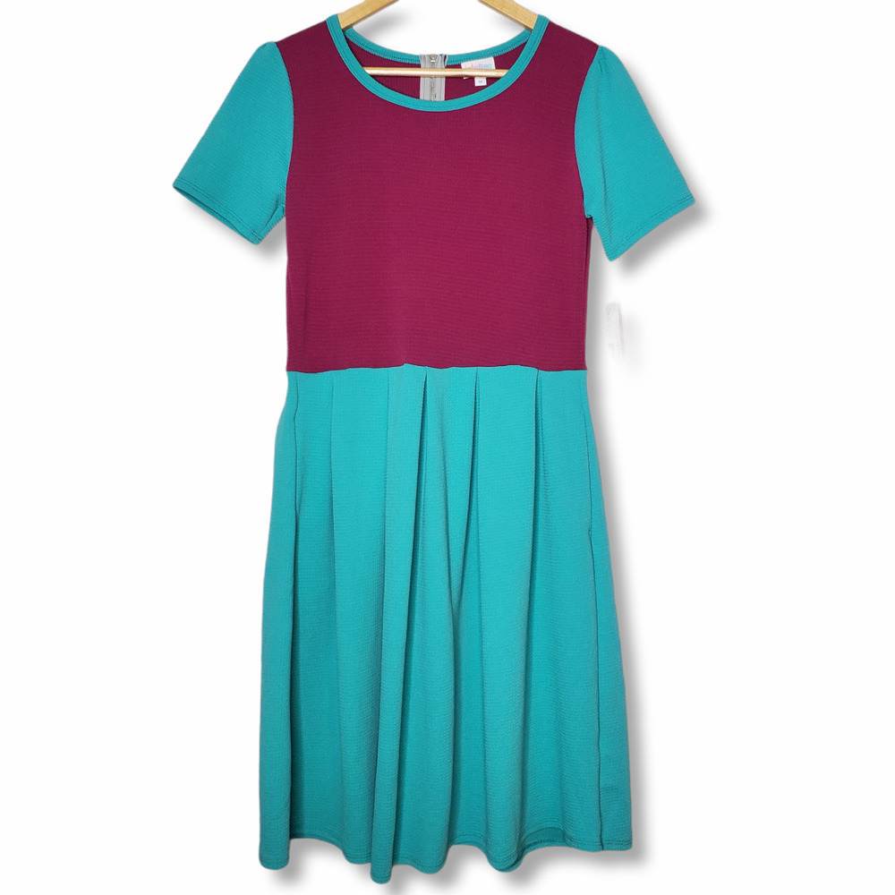 Lularoe Amelia Short Sleeve Dress Teal Purple Sz M